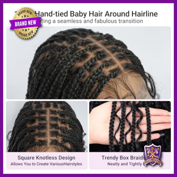 36in Knotless Box Braid Wig Full Lace Synthetic Boho Braids Lightweight main image 3